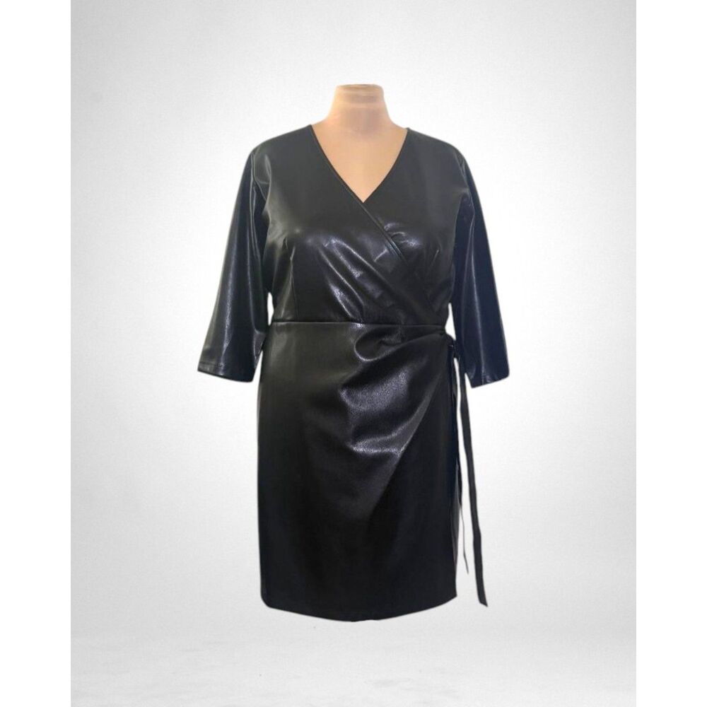 GRAVER Susan Graver Petite Faux Leather Mock Wrap Dress, NWOT! Size XLP